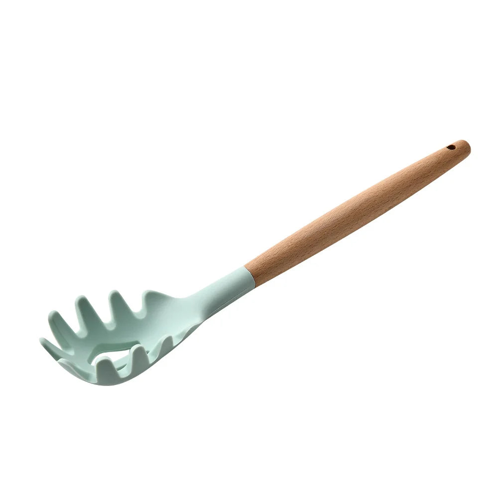 Heat Resistant Silicone Cooking Utensil with Wooden Handle – Up to 230°C Turner, Tongs, Spatula, Spoon, Brush & Whisk – Ideal for Nonstick Cookware Style 6