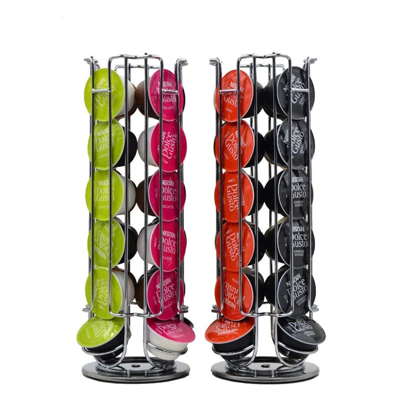 360° Rotating Stainless Steel Coffee Capsule Holder – 24 Pod Carousel Stand & Storage Rack – Best for Organising Coffee Pods on the Worktop – Available for Large Round or Small Capsules