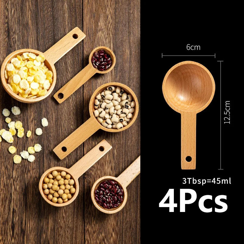 4 Piece Beech Wood Coffee Scoops – Wooden Measuring Spoons for Coffee Beans, Ground Coffee & Tea – Best for Coffee Beans, Ground Coffee & Loose Tea – Available in Small, Medium, Large, XL & XXL 4 Pieces – XL