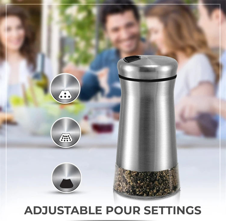 Glass Salt Shaker with Stainless Steel Lid – Spice Dispenser with Adjustable Pour Holes – Perfect for Salt, Pepper & Seasonings – Available in 1 & 2 Pieces