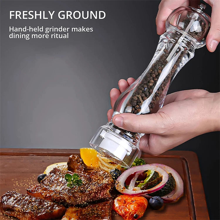 Clear Acrylic Salt & Pepper Grinder Mill with Adjustable Ceramic Coarseness – Refillable Sea Salt & Pepper Mill – Great for Sea Salt & Peppercorns – Available in 4, 5, 6 & 8 Inch