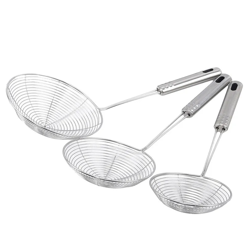 Oval Stainless Steel Mesh Skimmer – Fine Frying Strainer & Food Colander Spoon – Ideal for Deep Frying, Hot Pot & Blanching – Available in Silver, Silver & Silver Colours