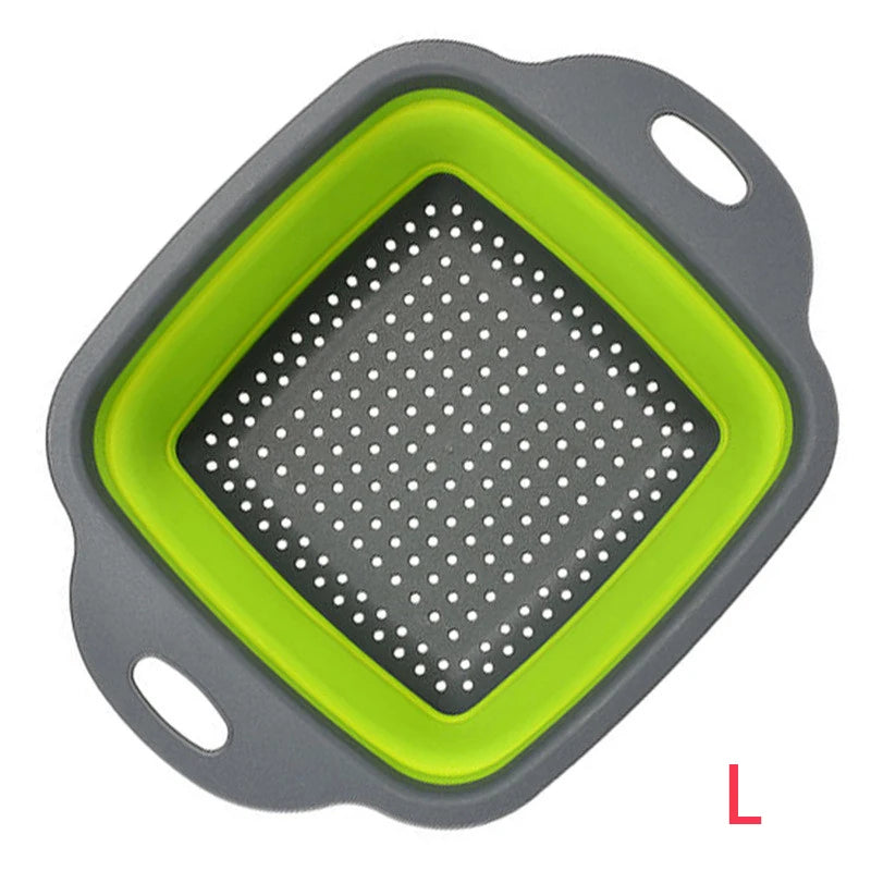 Square Collapsible Silicone Colander – Foldable Food, Fruit & Vegetable Strainer – Great for Draining Pasta & Saving Cupboard Space – Available in Green, Blue, Red & Orange Colours