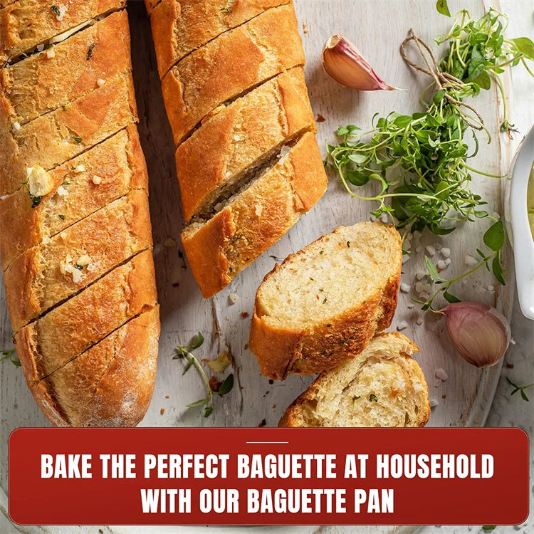 Non-Stick Perforated Carbon Steel Baguette Pan – French Bread Baking Tray – Perfect for Crusty Baguettes & Homemade Loaves – Available in 2 & 4 Loaves