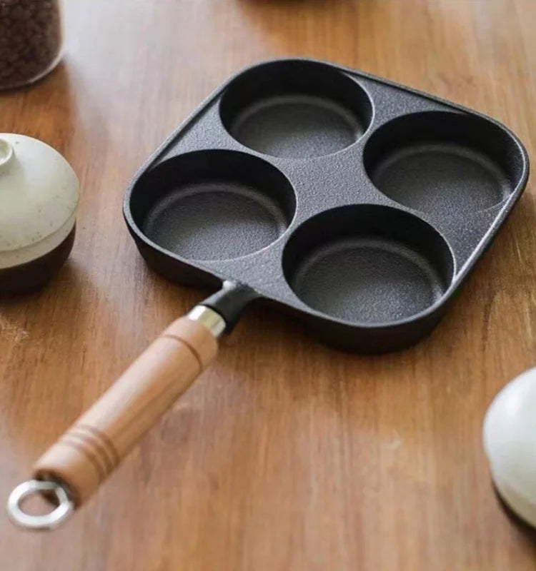Cast Iron 4-Hole Breakfast Egg Pan – Gas & Induction Compatible | 4 Shape Options