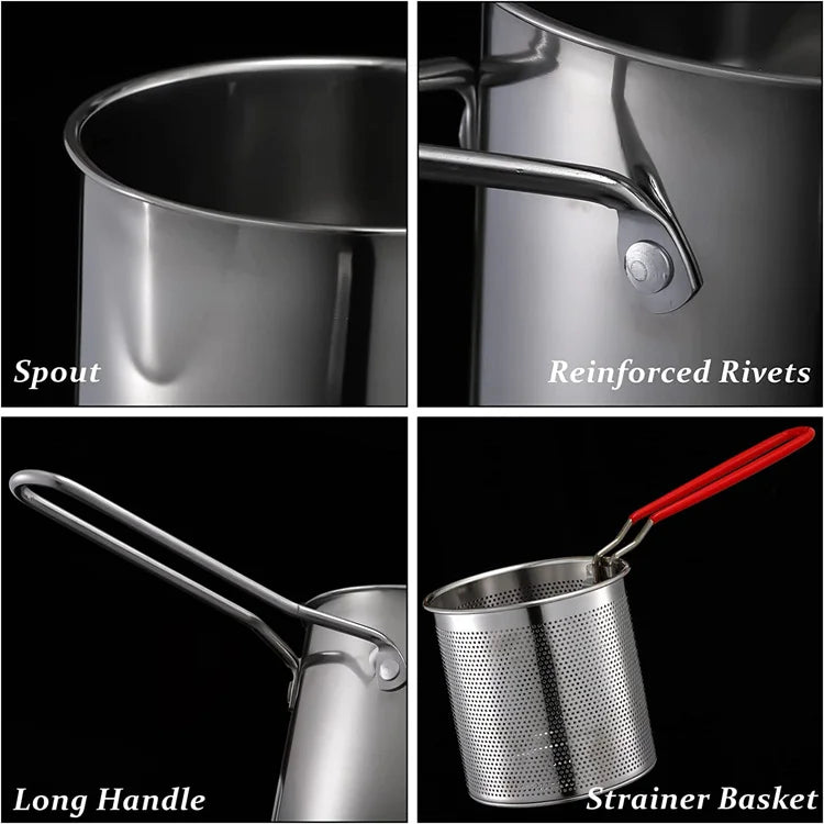 Stainless Steel Deep Frying Pot with Strainer Basket