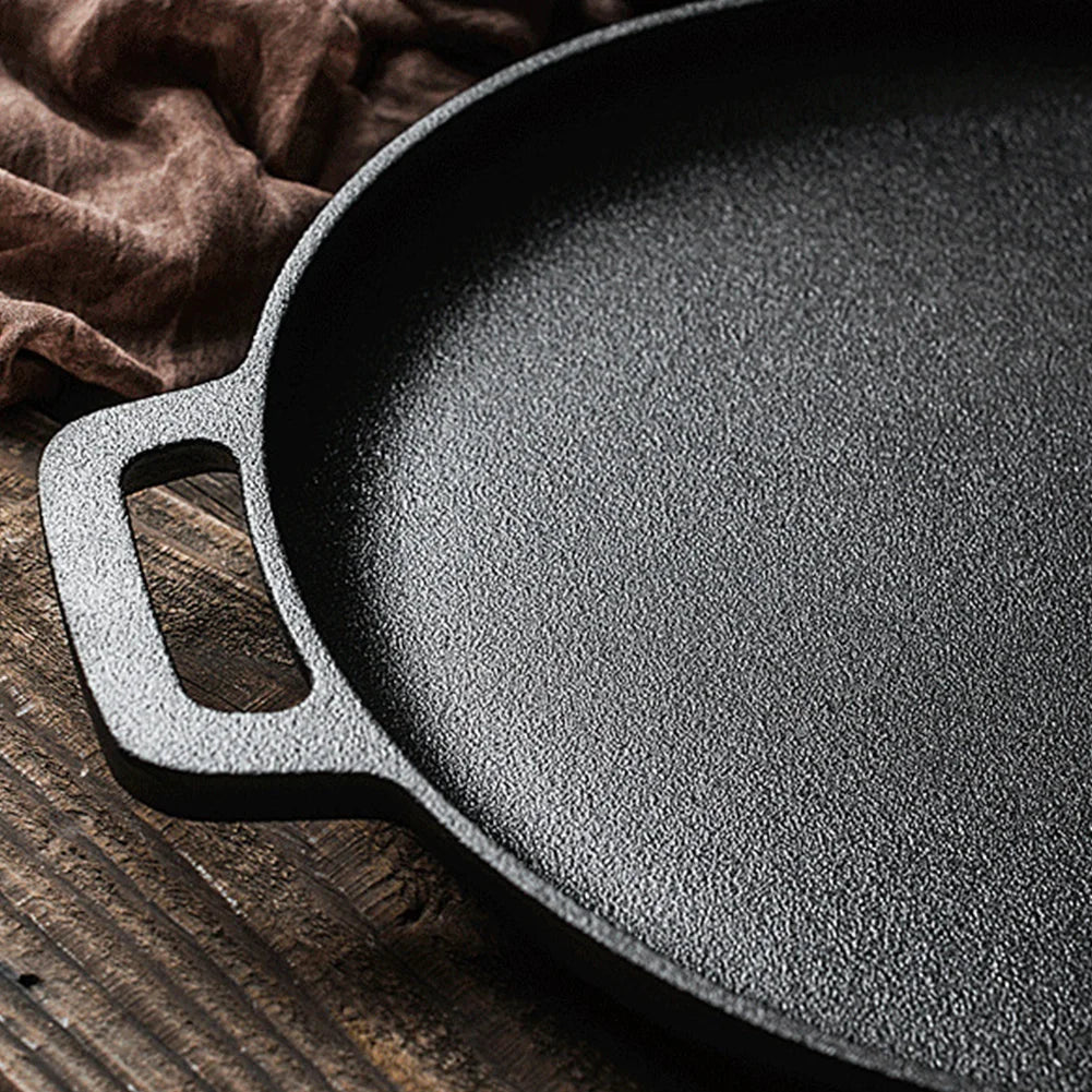 Cast Iron Pizza & Crepe Griddle Pan – Dual-Handle Skillet for Pancakes, BBQ, and Outdoor Cooking. Available Sizes: 30cm and 35cm