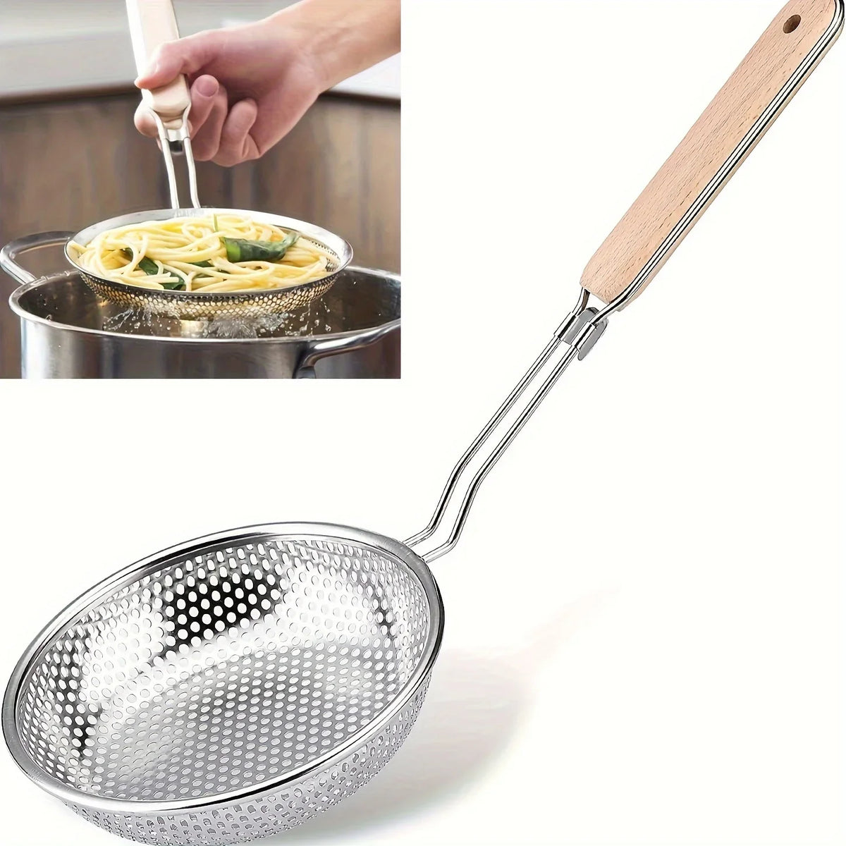 Stainless Steel Fine Mesh Noodle Skimmer – Spaghetti & Pasta Strainer Spoon – Ideal for Draining Pasta, Noodles & Vegetables