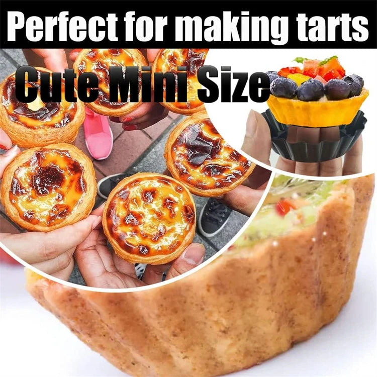 8cm Non-Stick Carbon Steel Mini Tart Pans with Removable Bottoms – Fluted Egg Tart Moulds – Great for Tarts, Quiches & Cupcakes – Available in 4 Pieces, 6 Pieces, 8 Pieces & 10 Pieces