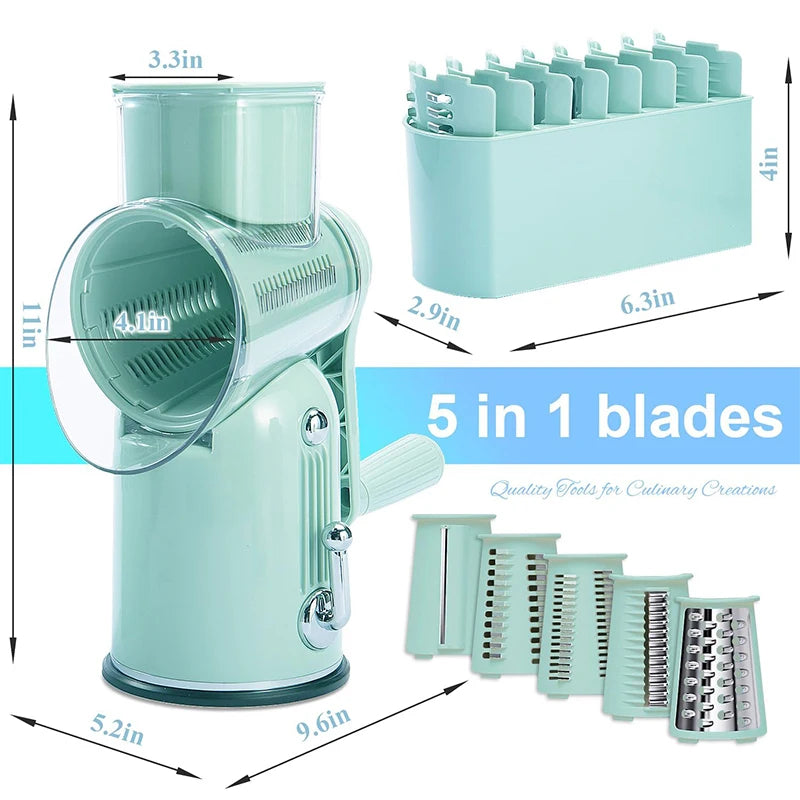 Rotary Cheese Grater with 5 Replaceable Blades
