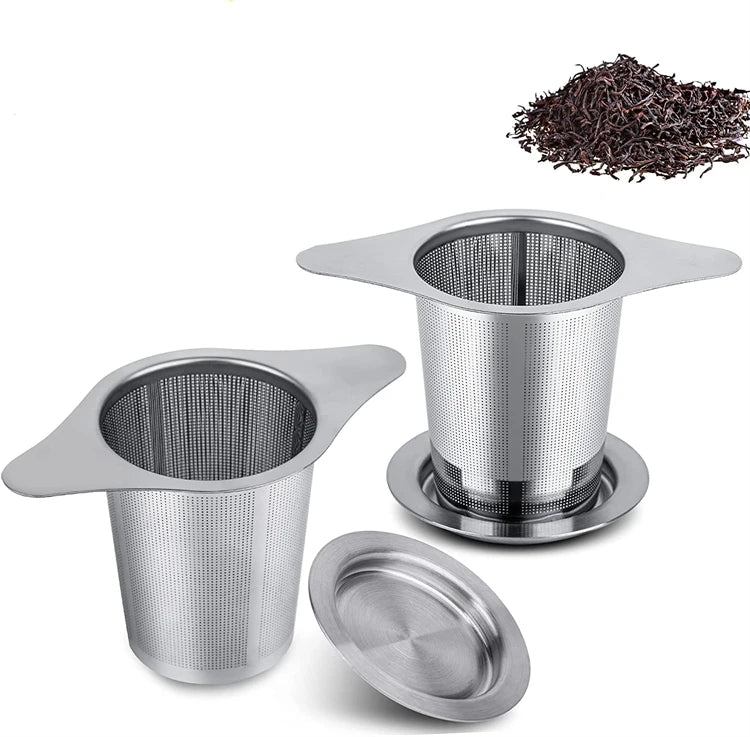 Large Stainless Steel Tea Infuser with Double Handles – Fine Mesh Loose Leaf Tea Strainer & Steeper – Great for Mugs, Cups & Teapots – Available With or Without Lid