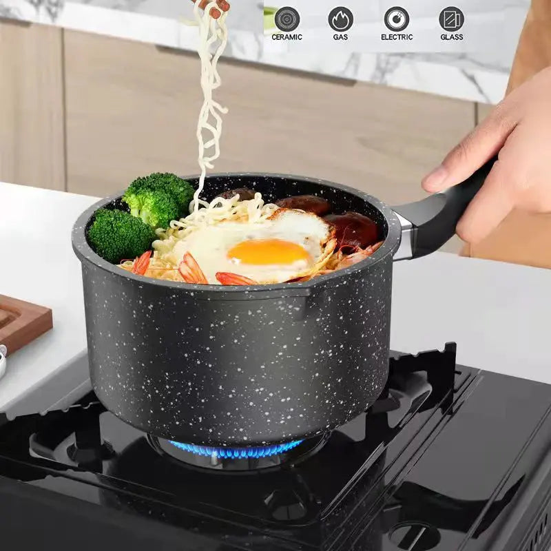 Non-Stick Granite Maifan Stone Coating Saucepan – Ideal for Heating Milk, Boiling, Simmering & Preparing Sauces, Soups & Small Daily Meals – PFOA-Free Durable Milk Pot with Granite Finish