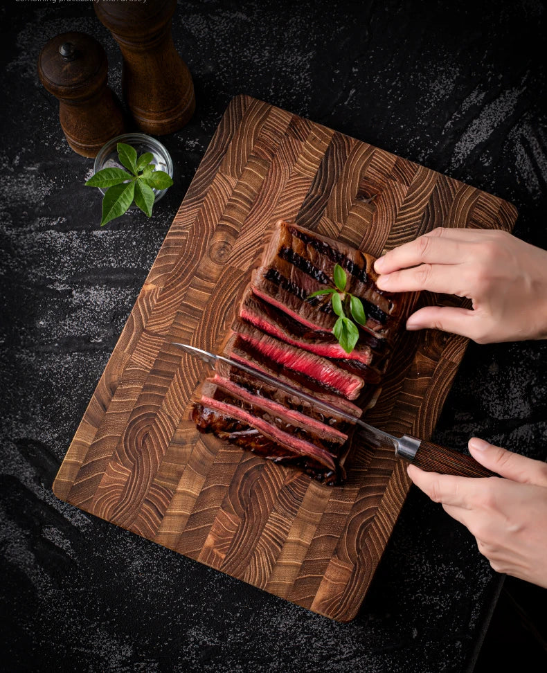 Teak Wood End Grain Cutting Board with Hidden Handles – Rectangular | 34cm & 42cm