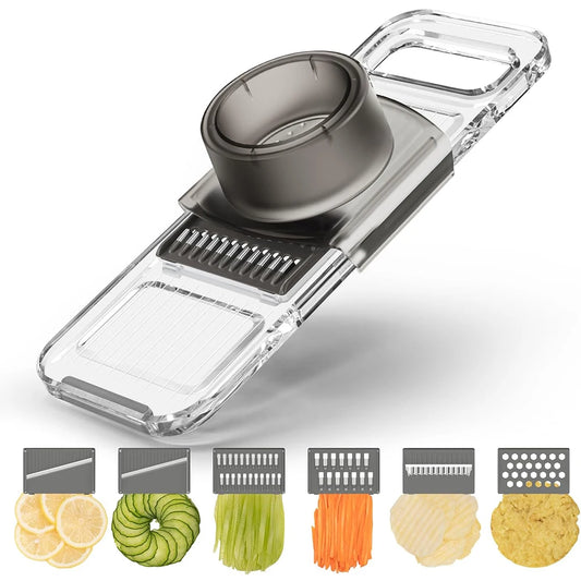 6 in 1 Handheld Mandoline Slicer with Hand Guard – Multi-Function Vegetable Cutter – Perfect for Slicing Onions, Carrots & Potatoes