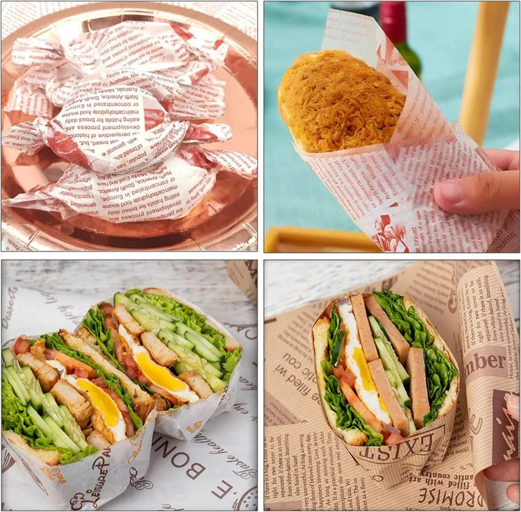 50 Piece Greaseproof Deli Paper Sheets – Non-Stick Sandwich Wrapping & Baking Paper – Perfect for Burgers, Sandwiches, Bread & Pizza – Available in Brown & White