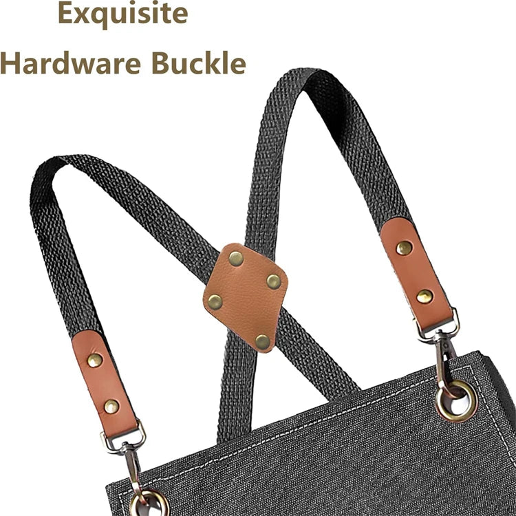 Canvas Chef Apron with Cross Back Straps – Cotton Kitchen Work Apron with Large Pockets – Best for Cooking, Baking & Grilling – Available in Dark Khaki, Blue, Black, White & Dark Grey Colours
