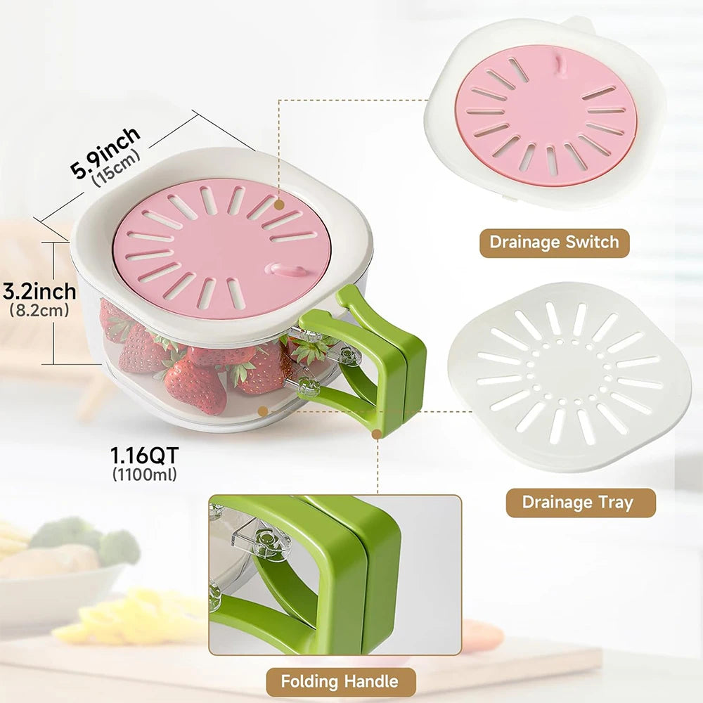 2 in 1 Fruit Washing Bowl with Strainer – Multi-Function Vegetable Colander & Drain Basket – Ideal for Washing Fruit, Vegetables & Salad – Available in Khaki, Pink & Blue Colours