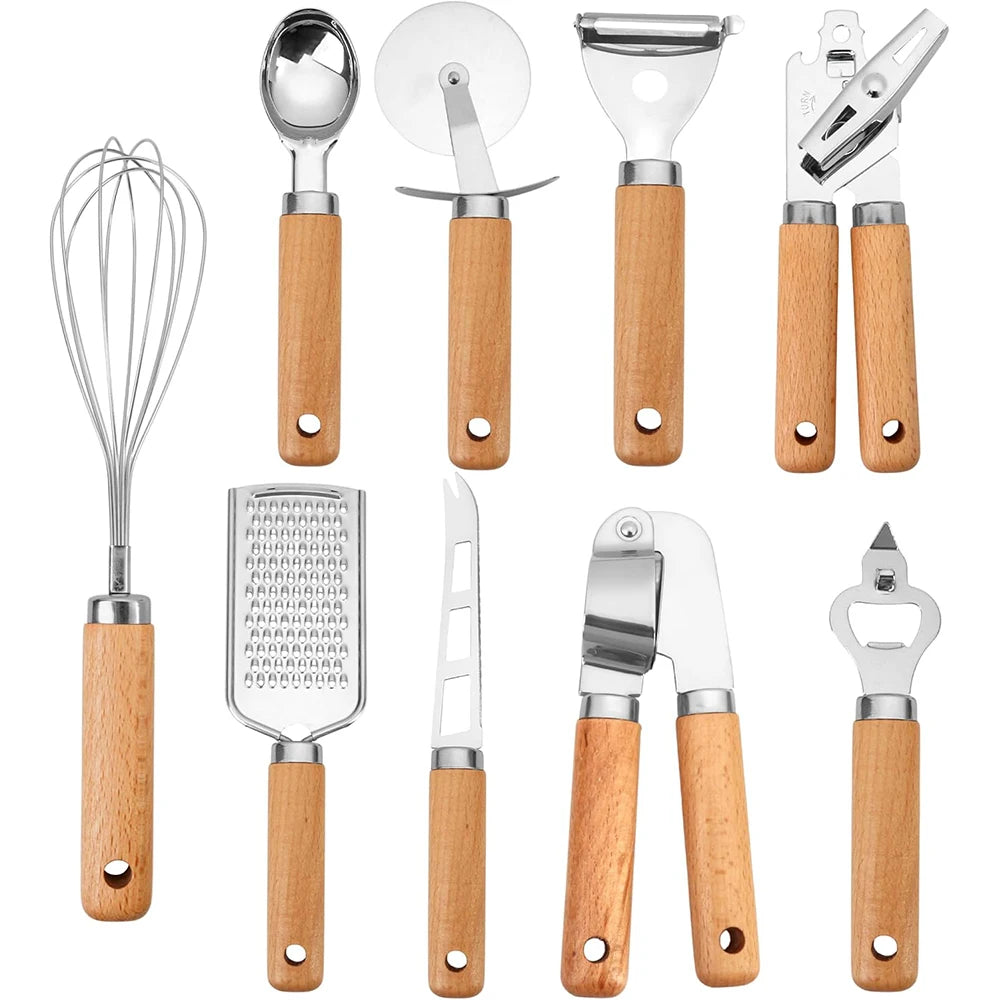 Stainless Steel Kitchen Gadget Set with Wooden Handle 1 set