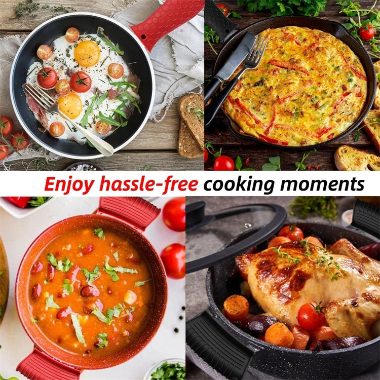 4 Piece Silicone Hot Handle Holder Set – Heat Resistant Pan Handle Covers & Assist Sleeves – Best for Cast Iron Skillets & Hot Pans – Available in Blue, Black & Red Colours