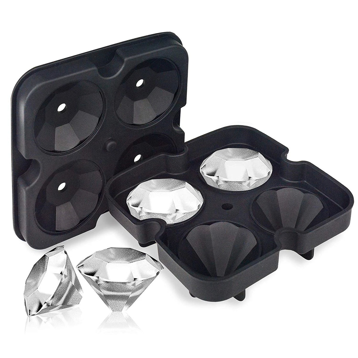 Reusable Silicone Diamond Ice Cube Mould – Stackable Flexible Ice Tray – Great for Chilling Water, Juice & Iced Drinks – Available in Black & Blue Colours