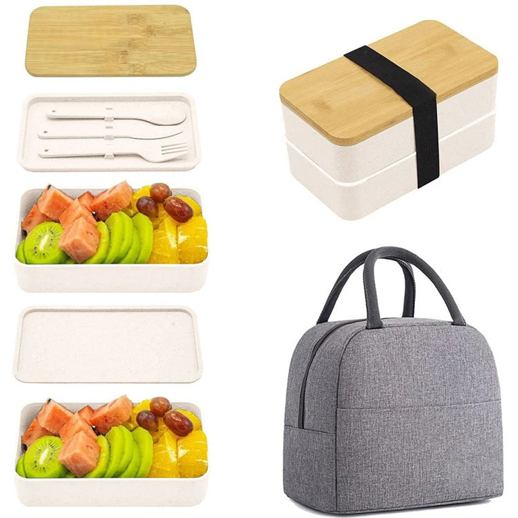 1200ml Stackable Bento Lunch Box with Utensils – Leak Resistant Meal Prep Compartment Container – Perfect for Work, School & Travel