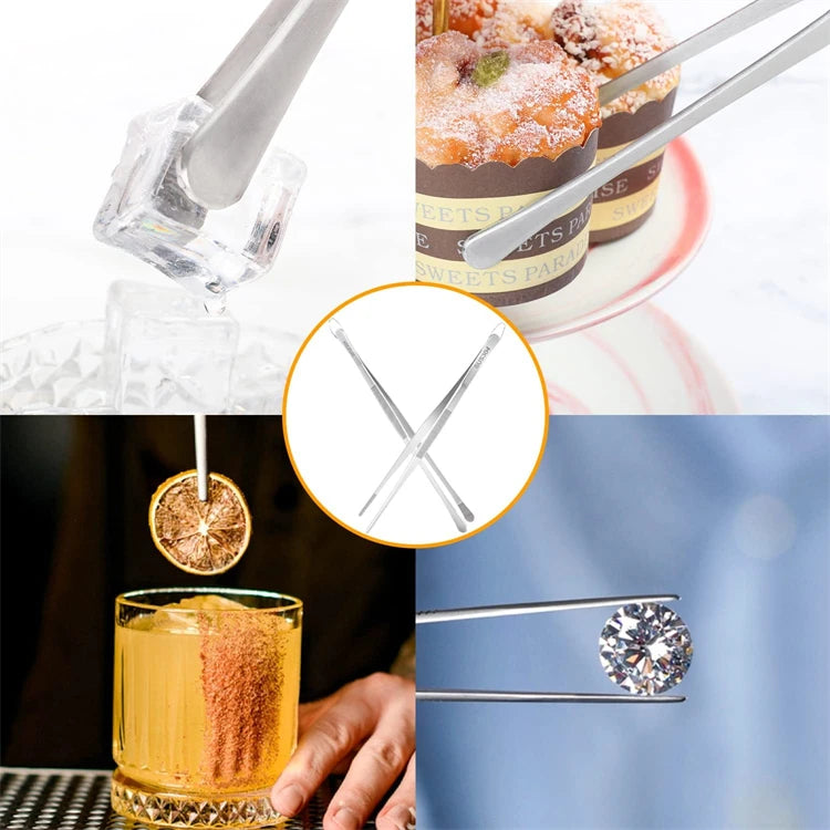 2 Piece Stainless Steel Kitchen Tweezers – Heavy Duty Chef Cooking Tongs – Ideal for Plating, Grilling & Precise Cooking – Available in 10 Inch & 12 Inch