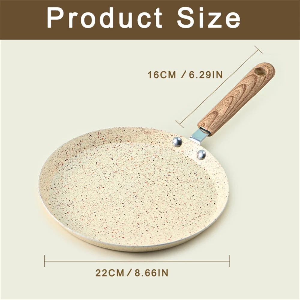 Non-Stick Flat Pan with Wooden Handle – Ideal for Flatbreads, Crepes, Pancakes, Tortillas, Eggs, Omelettes –Available Sizes: 18cm, 22cm, 26cm