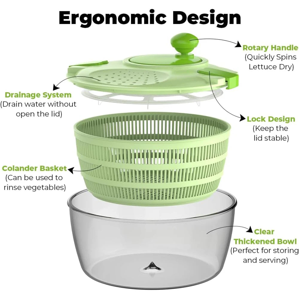 4.2L Quick Dry Salad Spinner – Lettuce Washer & Drainer with Multiple Water Outlets – Best for Washing & Drying Salad Leaves – Available in Black & Green Colours
