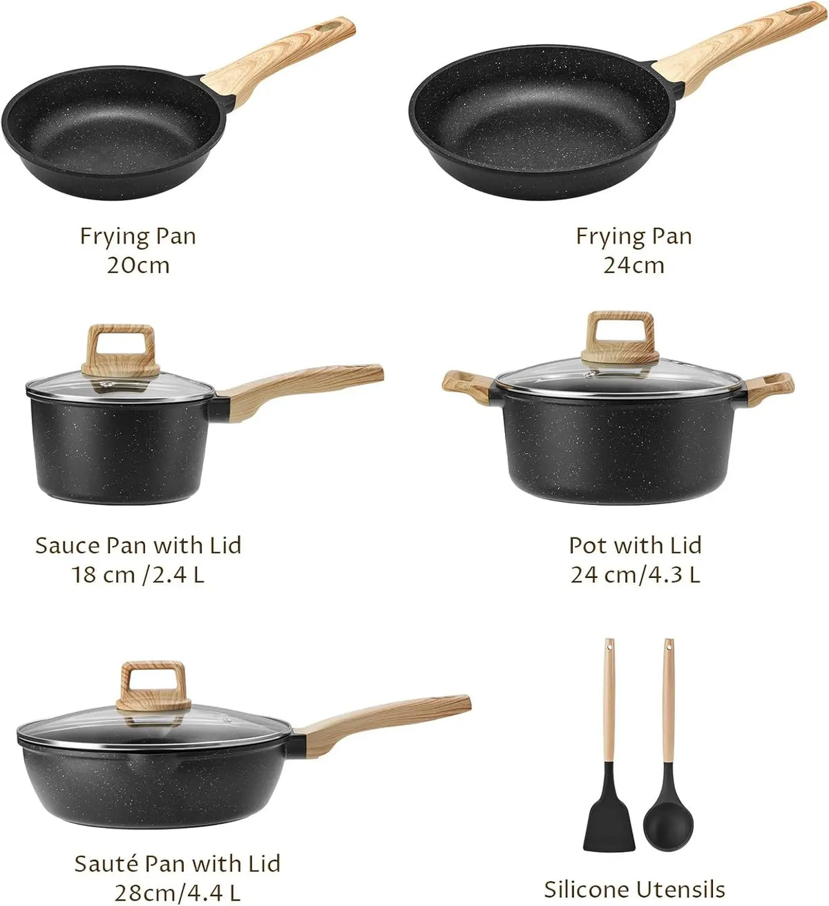 10 Piece Granite Non-Stick Pots & Pans Set – PFAS-Free Induction Cookware with Frying Pans, Sauté Pan, Saucepan & Cooking Pot – Perfect for Everyday Family Cooking