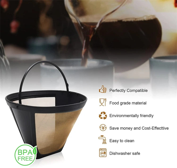 Reusable Stainless Steel Coffee Filter Cone – Permanent Basket Filter for Coffee Makers – Perfect for Everyday Filter Coffee – Available in 1 Piece & 2 Pieces