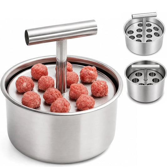 Stainless Steel Meatball Maker Press – Manual 6 & 12 Ball Meatball Mould Tool – Perfect for Making Even Meatballs Quickly – Available in Small & Large