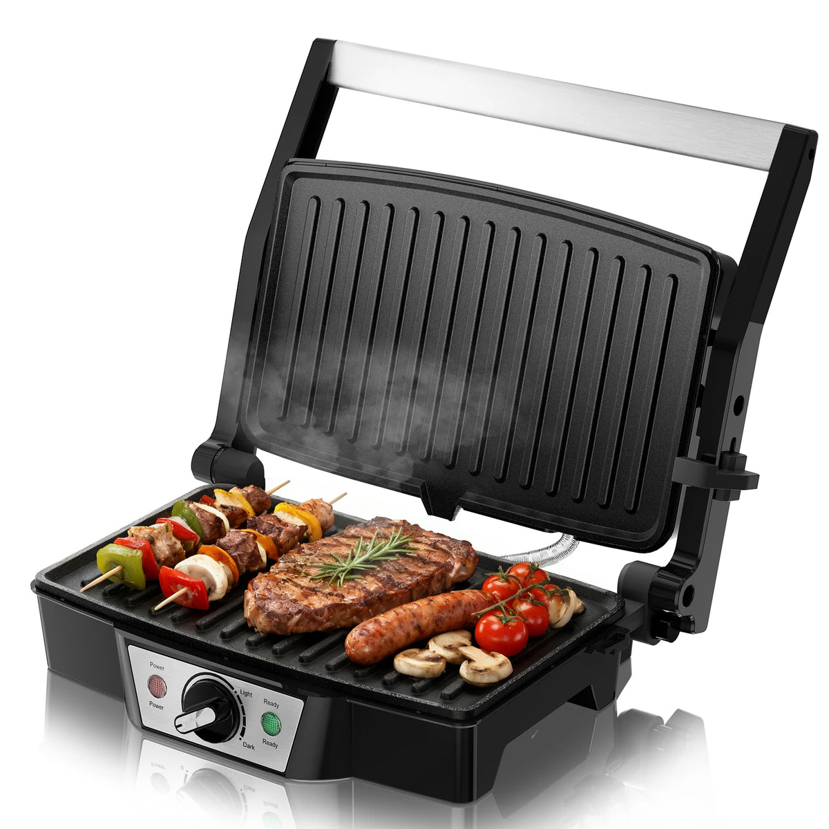 Panini Press & Electric Sandwich Maker – 1500W Grill with 180° Flat Open Non-Stick Plates & Adjustable Temperature – Best for Toasties, Paninis & Burgers