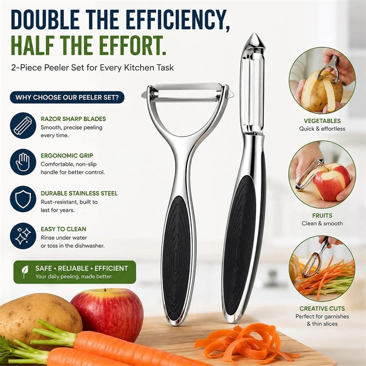 Ultra Sharp Stainless Steel Vegetable Peeler – Zinc Alloy Handle Potato, Carrot & Apple Peeler – Perfect for Fruit & Vegetable Prep – Available in 1 & 2 Pieces
