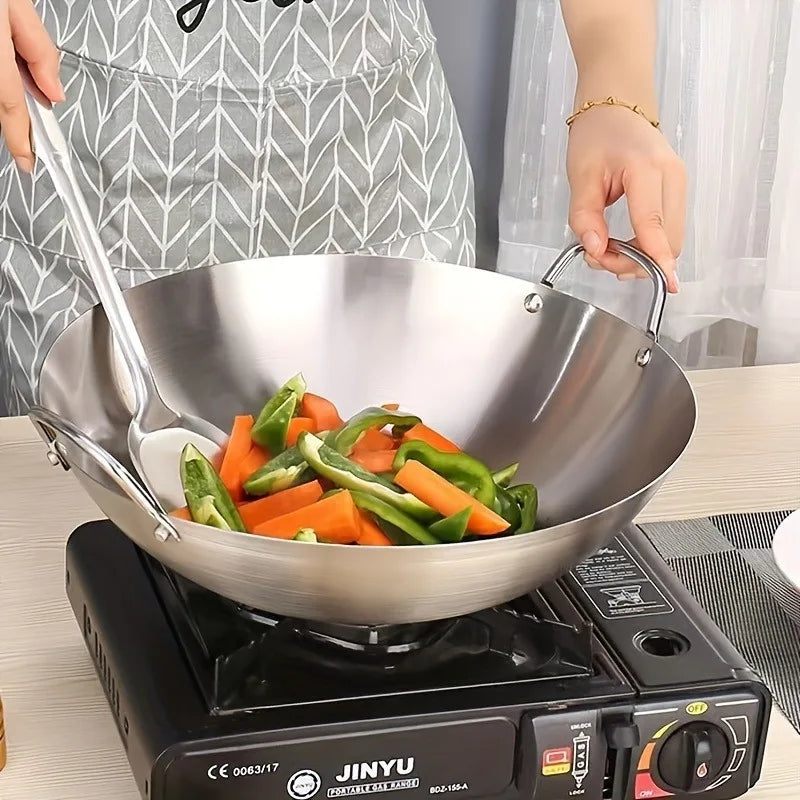 Stainless Steel Wok with Dual Handles – Uncoated Heavy-Duty Thick Durable Chef’s Cooking Wok Pan – Perfect for Stir-Frying, Deep-Frying, Steaming, Boiling, Searing, Smoking & More – Available in 30cm, 34cm