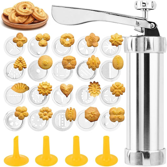 Stainless Steel Cookie Press Gun Kit – Biscuit Press with 20 Discs & 4 Icing Nozzles – Great for Homemade Biscuits & Decorating