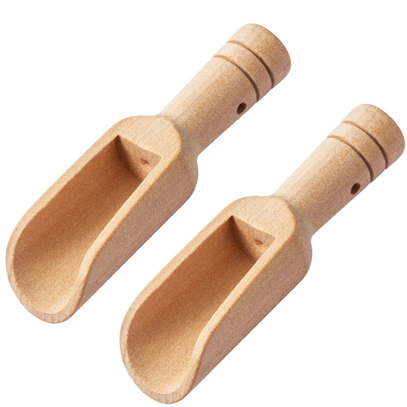 2 Piece Mini Beech Wood Spoons – Small Wooden Spice, Salt & Sugar Scoops – Best for Spice Jars, Salt Pigs & Condiments – Available in Red, Brown & Silver Colours