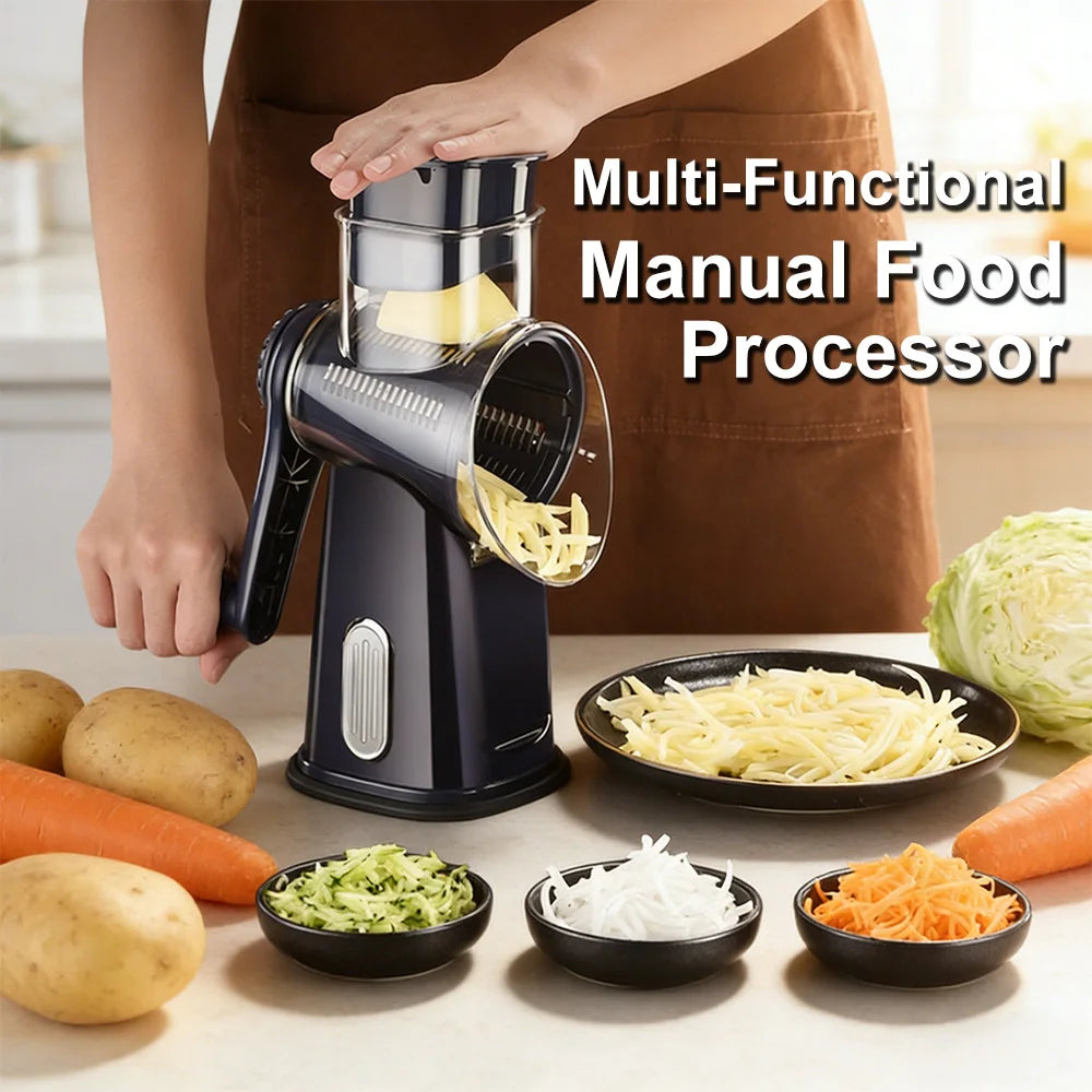 Hand Press Vegetable Chopper – Multi-Blade Slicer, Shredder & Dicer for Onions, Potatoes & Cucumbers – Perfect for Fast, Easy-Clean Meal Prep
