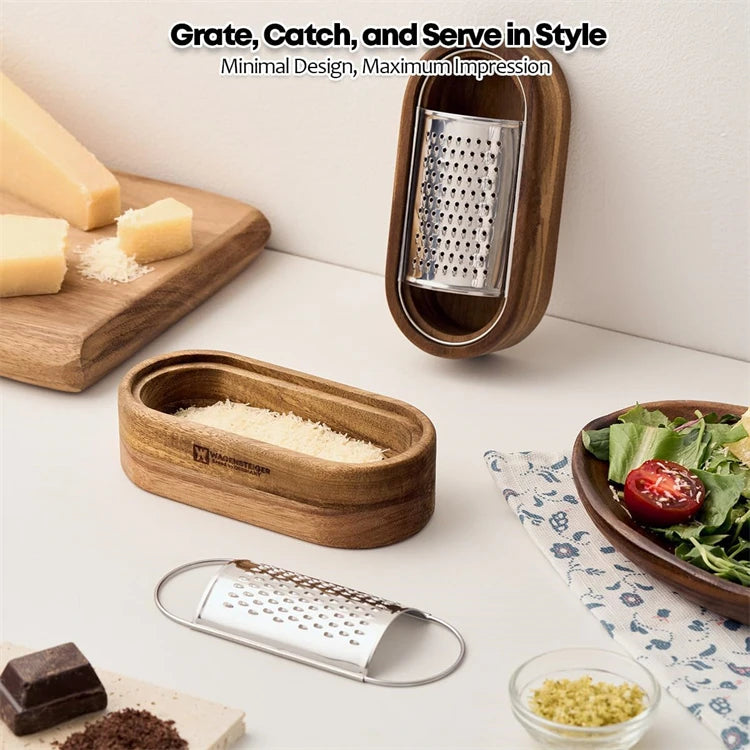 Stainless Steel Cheese Grater with Wooden Container
