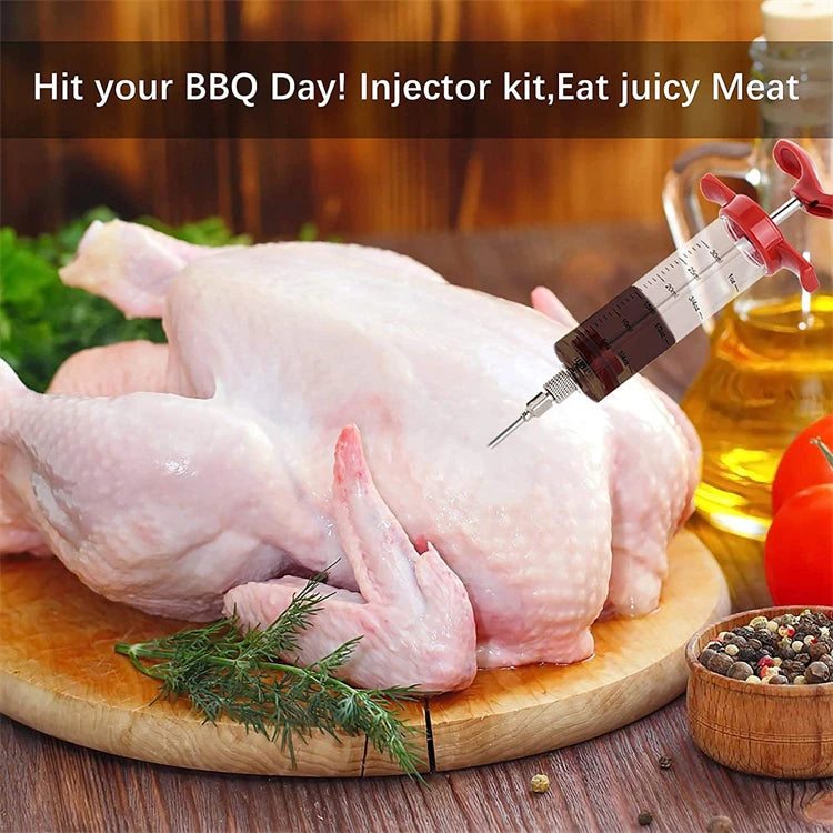Stainless Steel Meat Injector Syringe with 3 Marinade Needles – Flavour Injector Kit – Best for Turkey, Chicken & BBQ Meats