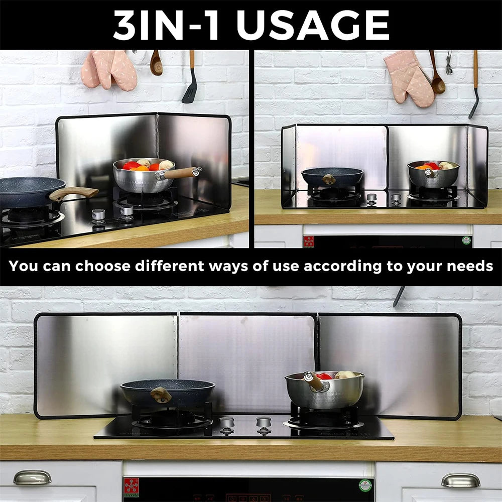 Foldable Stainless Steel Splatter Guard – Hob Oil Splash Board & Heat Shield – Great for Frying on the Stove Top – Available in Multiple Sizes