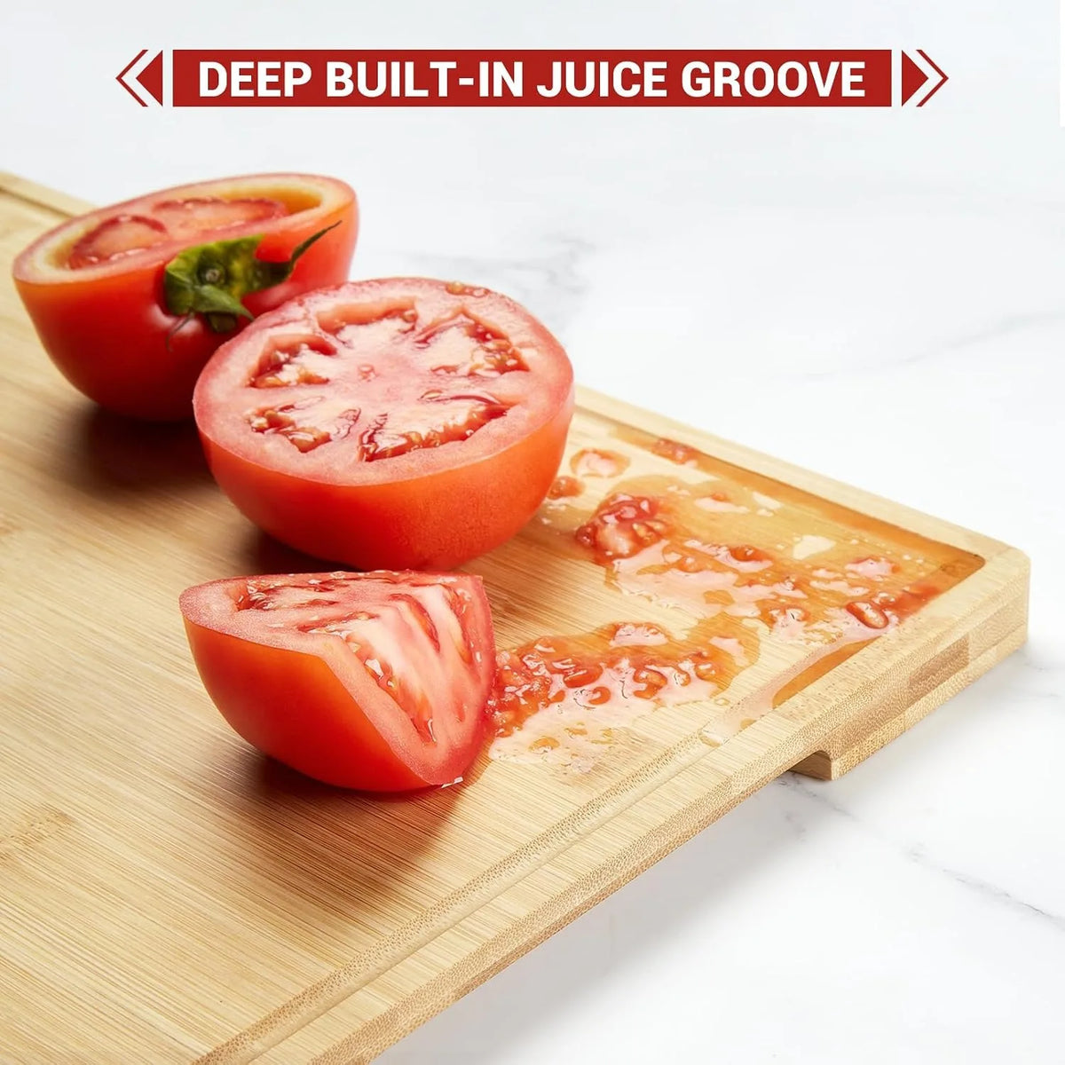 3 Piece Bamboo Chopping Board Set with Storage Stand – Wooden Boards with Handles & Juice Grooves – Best for Meat, Veg & Fruit