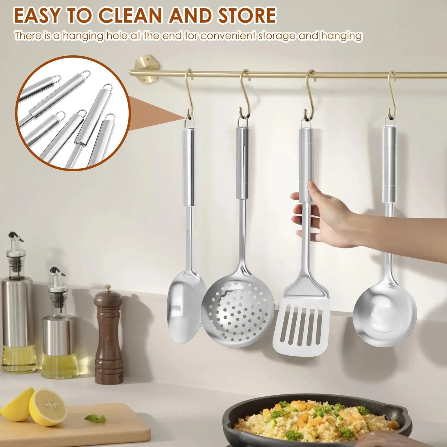 6-Piece Stainless Steel Cooking Utensils Set, Heat Resistant and Versatile C for Chef