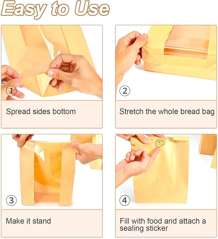 Large Paper Bread Bags with Clear Window – Bakery Bags for Homemade Sourdough, Cookies & Cakes – Great for Storing & Gifting Bakes – Available in 25 Pieces, 30 Pieces, 50 Pieces & 100 Pieces