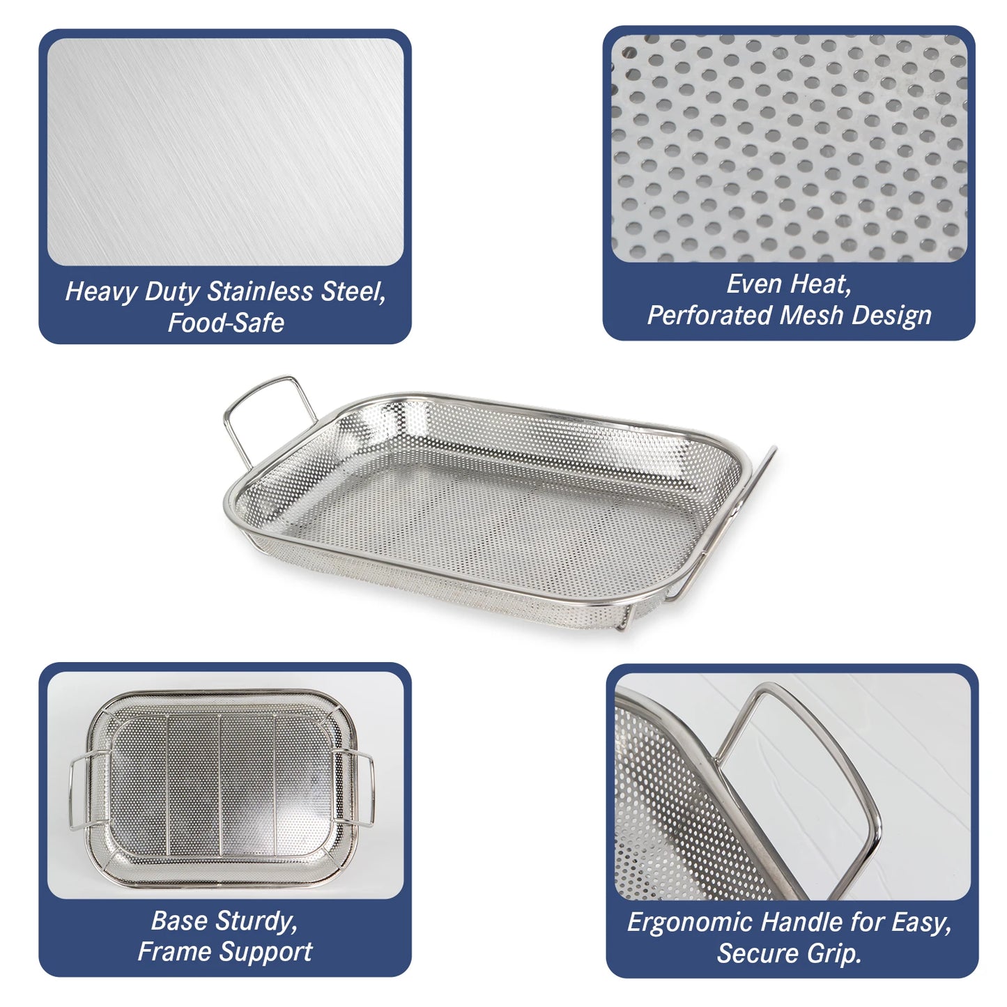 Stainless Steel Perforated BBQ Grill Pan with Micro-Perforated Mesh – Outdoor Roasting & Baking Tray for Steak, Meat, Vegetables & Seafood, Rust-Resistant BBQ Roasting Tray with Even Heat Distribution