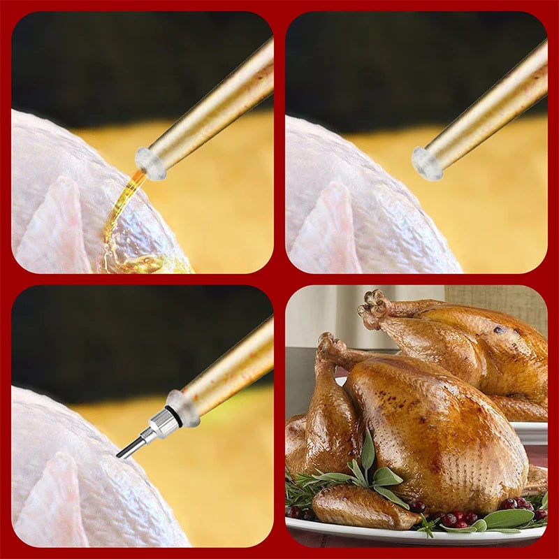 Stainless Steel Turkey Baster with Basting Brush & Injector Needle – Meat Baster Syringe – Great for Roasting Turkey, Chicken & BBQ – Available in Black & Red Colours