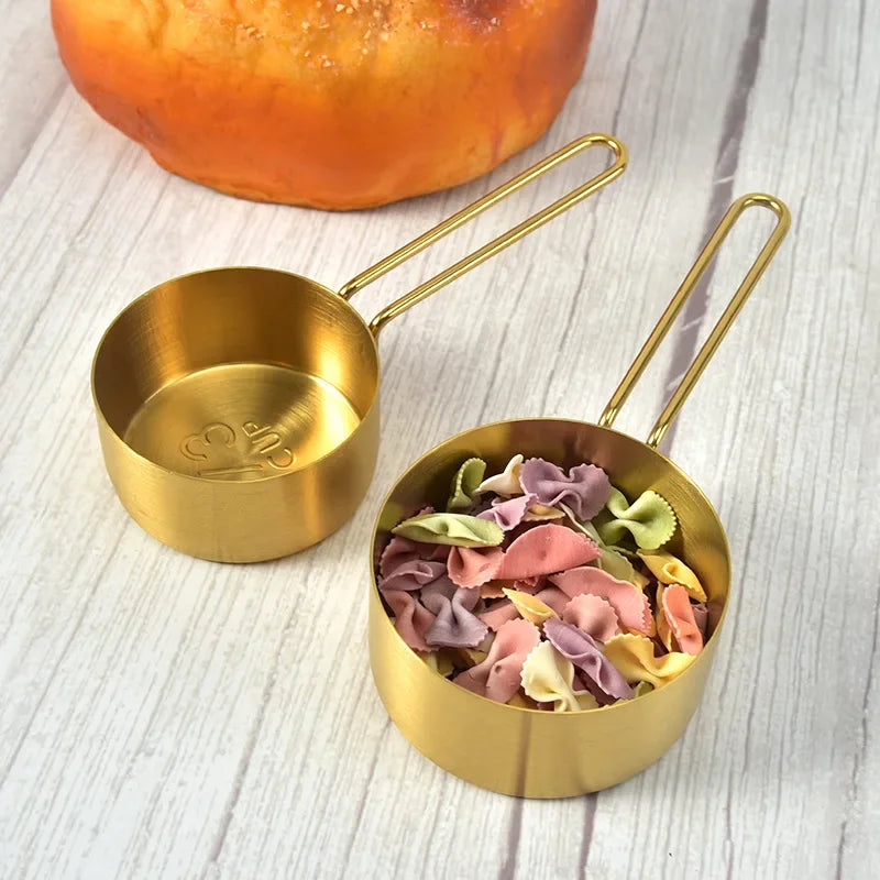 Golden Stainless Steel Measuring Cups & Spoons Set – Stackable Kitchen Tools for Baking, Coffee & Cooking, Available as 4 Cups, 5 Spoons or 9-Piece Set
