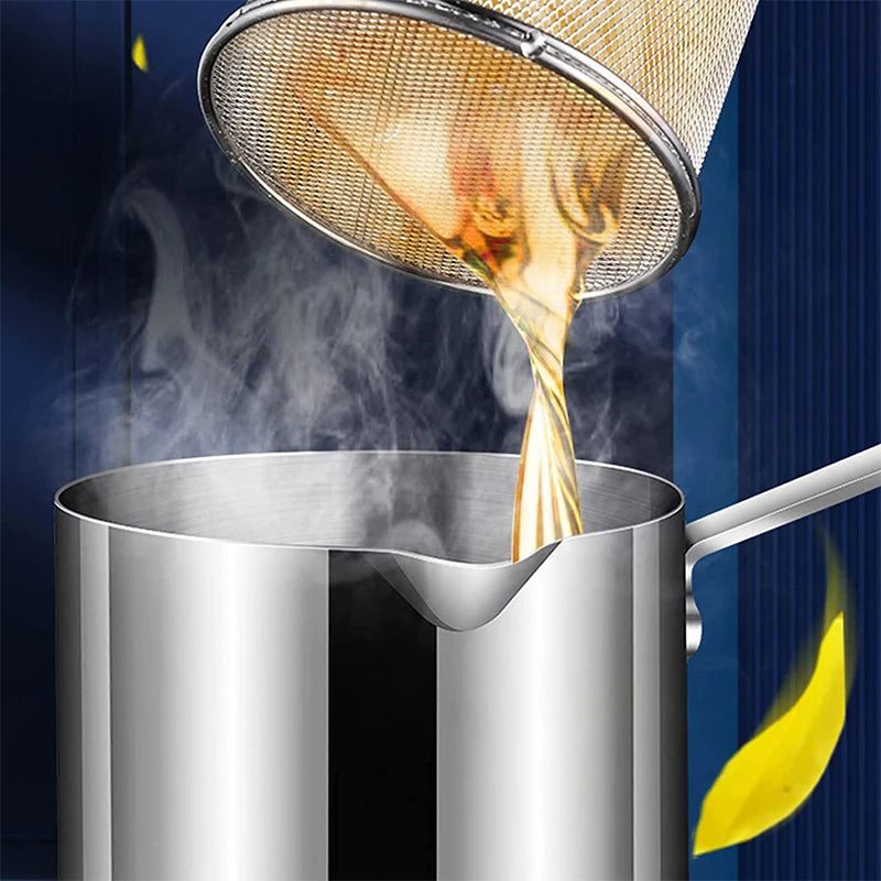 Stainless Steel Deep Frying Pot with Strainer Basket