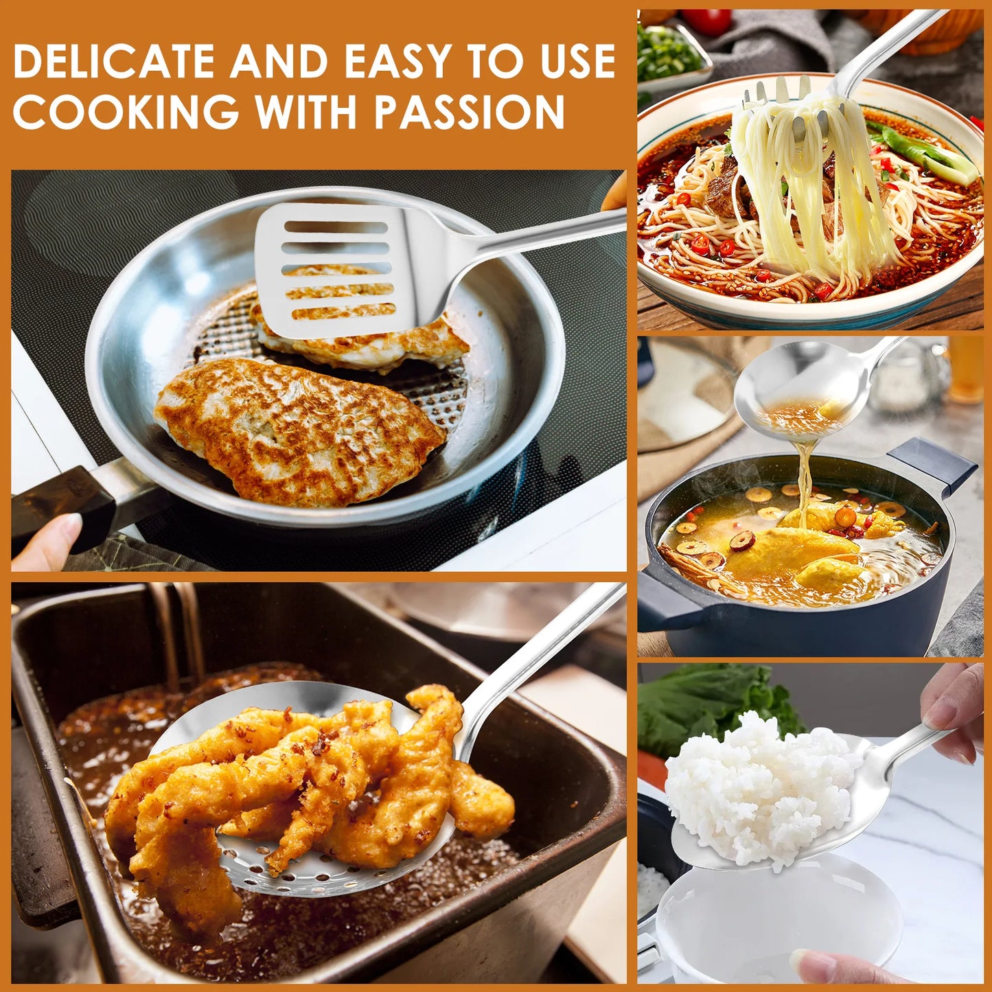 10/12-Piece Stainless Steel Cooking Utensils Set – Durable and Practical  Cooking Utensil Set Featuring a hanging loop design for easy storage and organization.