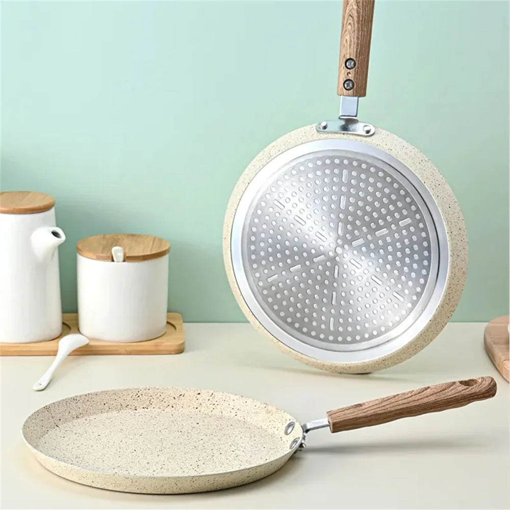 Non-Stick Flat Pan with Wooden Handle – Ideal for Flatbreads, Crepes, Pancakes, Tortillas, Eggs, Omelettes –Available Sizes: 18cm, 22cm, 26cm