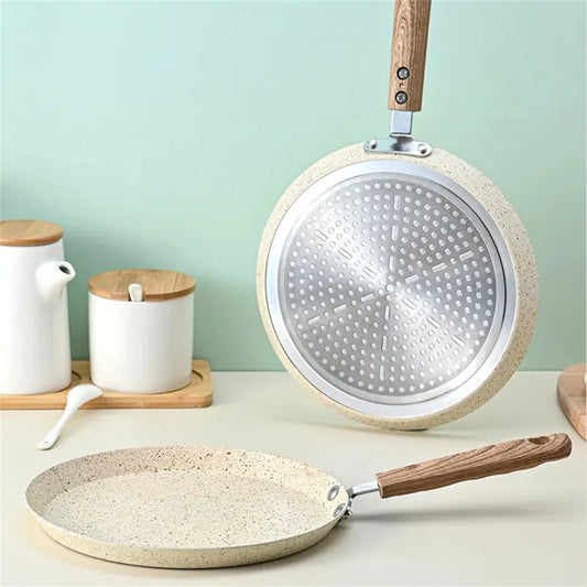 Non-Stick Flat Pan with Wooden Handle – Ideal for Flatbreads, Crepes, Pancakes, Tortillas, Eggs, Omelettes –Available Sizes: 18cm, 22cm, 26cm